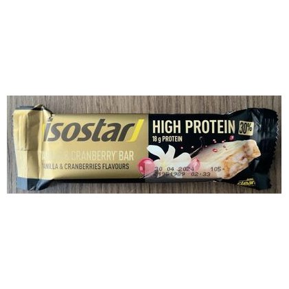 Isostar High Protein 30% vanilla and cranberry bar, 55 g