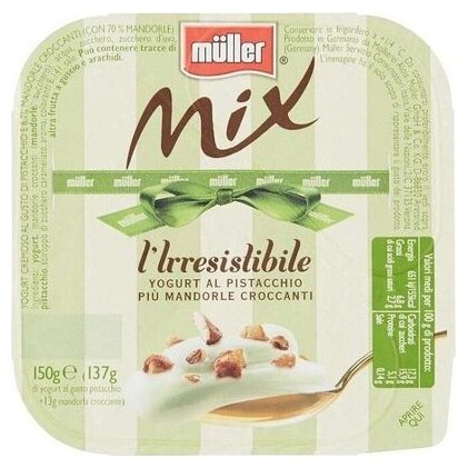 Müller Mix L'Irresistibile йогурт с фисташками и миндалем, 150 г
