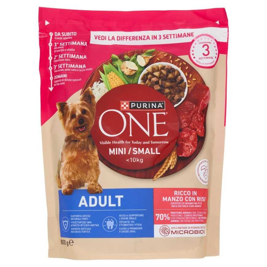 Purina One сухой корм для взрослых мини-собак с говядиной и рисом, 800 г