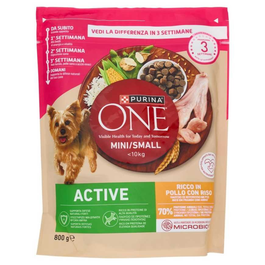 Purina One Mini Active dry dog food with chicken and rice, 800 g