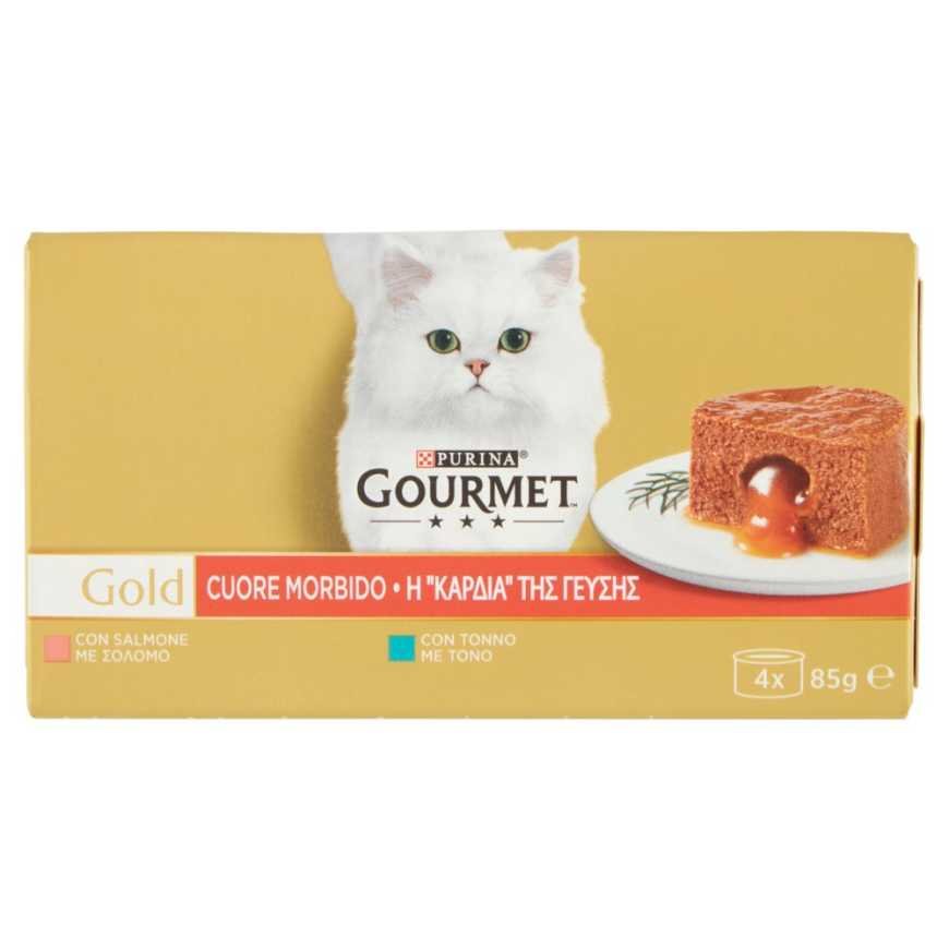 Purina Gourmet Gold консервы для кошек с мягким сердцем, с тунцом и лососем, 4 × 85 г