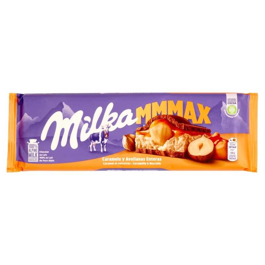 Milka milk chocolate bar with caramel and hazelnuts, 300 g