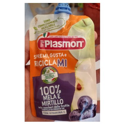 Plasmon Spremi&Gusta фруктовое пюре 100% яблоко и черника пауч, 100 г