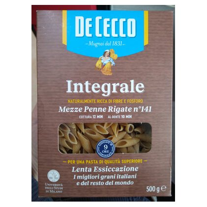 De Cecco wholemeal mezze penne rigate n. 141 pasta, 500 g