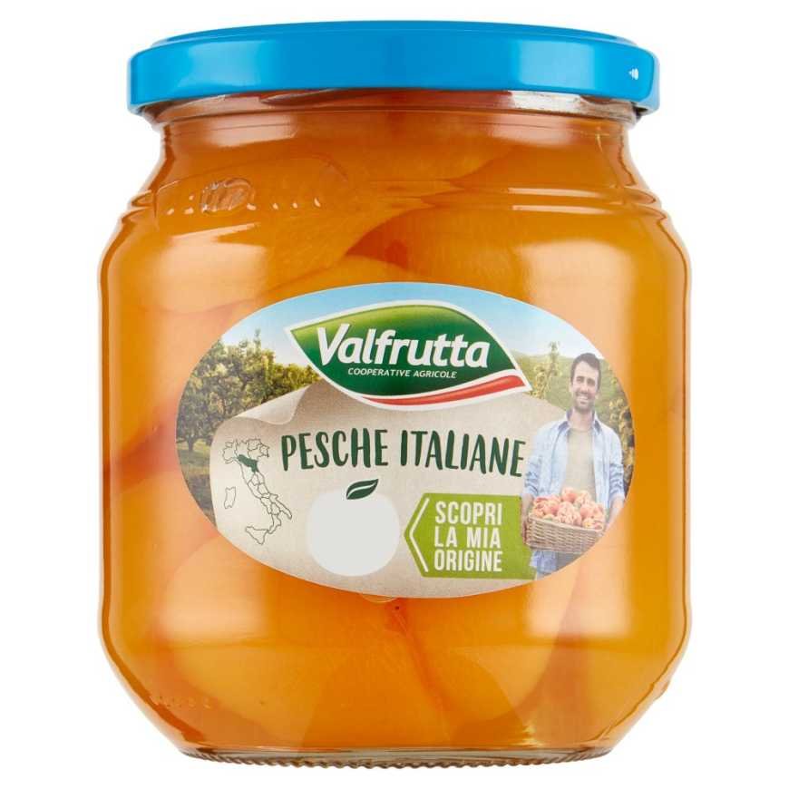 Valfrutta Italian peaches in syrup in glass, 580 g