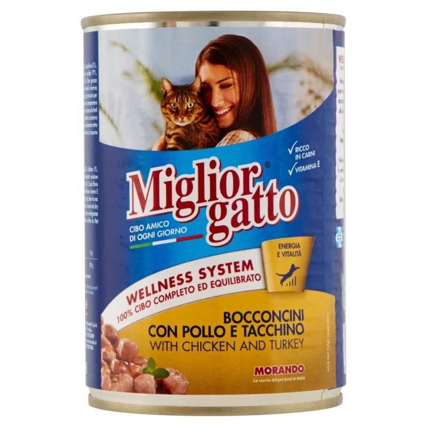 Migliorgatto кусочки с курицей и индейкой, 405 г