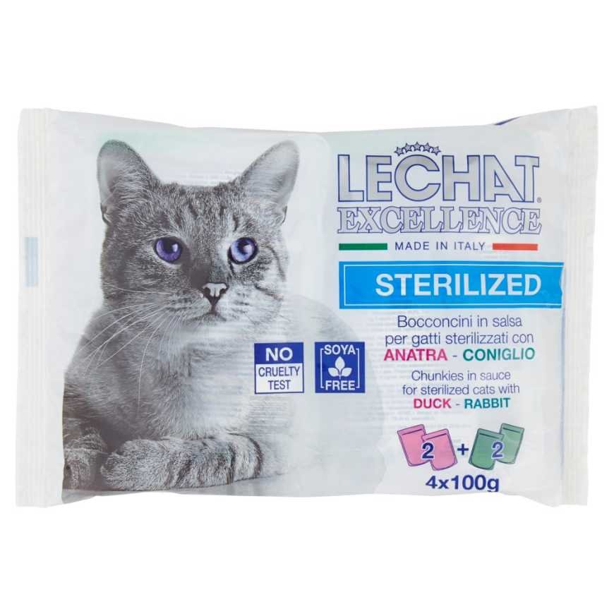 Lechat Excellence паучи для стерилизованных кошек с уткой и кроликом в соусе, 4 × 100 г