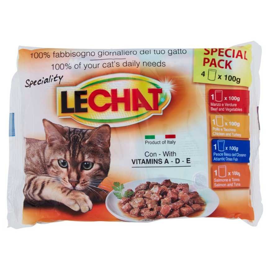 Lechat Excellence Adult влажный корм для кошек кусочки в соусе с говядиной и лососем, 4 × 100 г