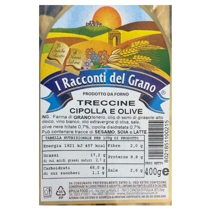 Apulia Food таралли в форме косичек с луком и оливками, 400 г