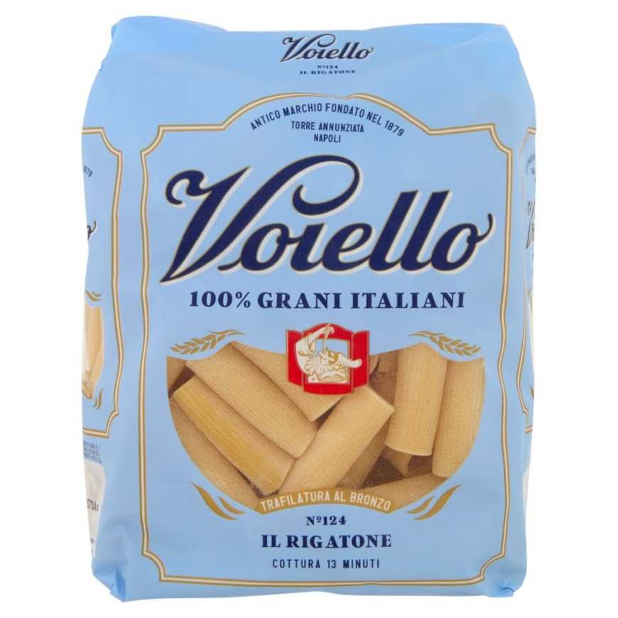 Voiello Il Rigatone N°124 bronze-die extruded pasta made from 100% Italian wheat, 500 g