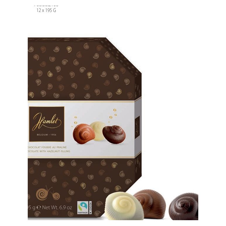 Escargots chocolates with hazelnut filling, 195 g
