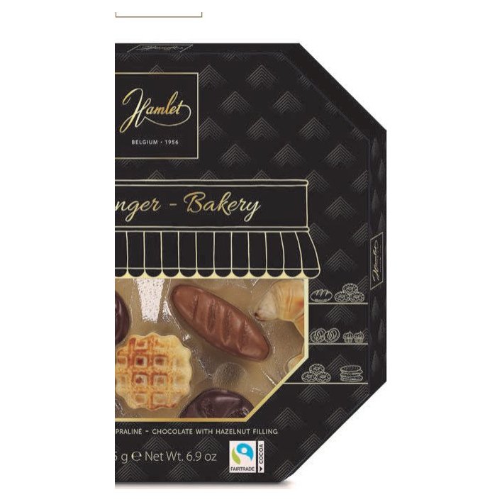 Bakery chocolates with hazelnut filling, window box, 195 g