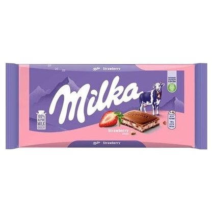 Milka шоколад с клубничной начинкой, 100 г