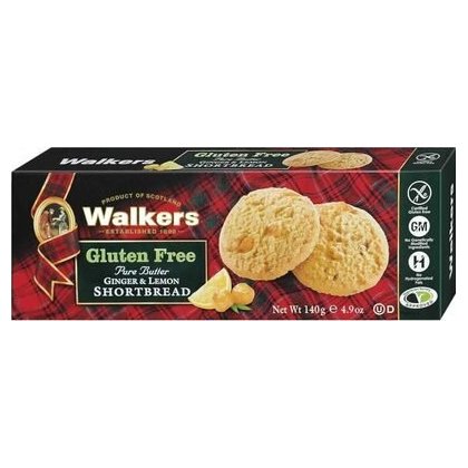 Walkers песочное печенье без глютена с имбирем и лимоном, 140 г