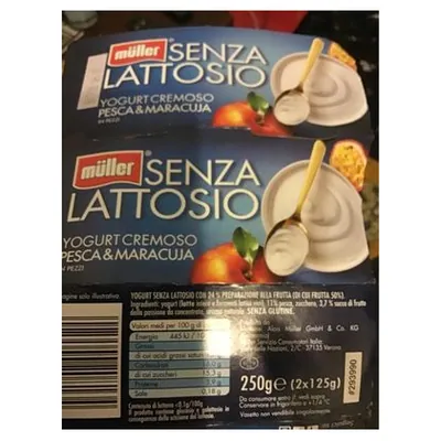 Müller lactose-free creamy peach & passion fruit yogurt, 2x125 g