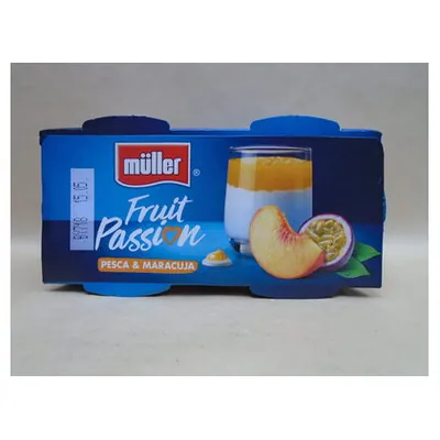 Müller passion fruit, peach and passion fruit creamy yogurt, 2 x 125 g