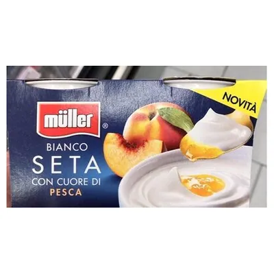 Müller белый йогурт с персиковым наполнением Seta, 2 х 125 г