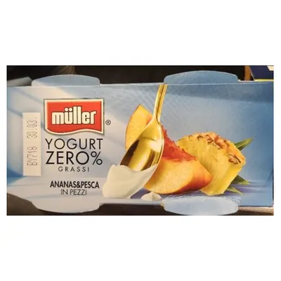 Müller low-fat 0% peach yogurt, 2x125 g
