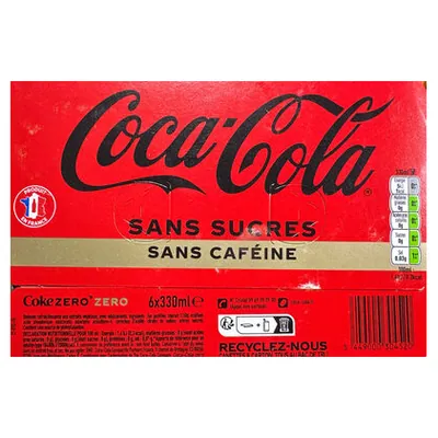 Coca-Cola Zero sugar-free and caffeine-free, 33 cl x 6