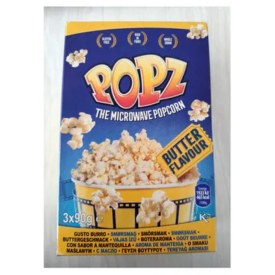 Popz butter flavor microwave popcorn, 3x90 g