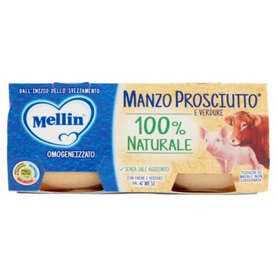 Mellin гомогенизированное пюре из говядины и ветчины, 2 шт. × 80 г