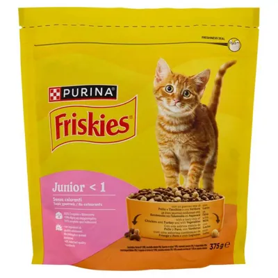 Purina Friskies Junior dry cat food with chicken, vegetables and milk, 375 g