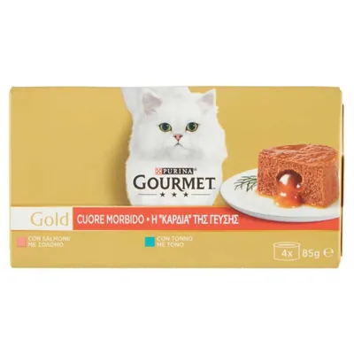 Purina Gourmet Gold soft heart cat food with tuna and salmon, 4 × 85 g