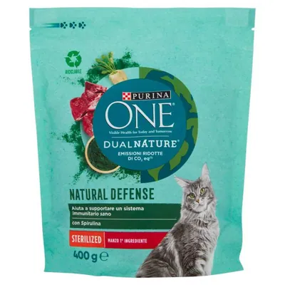 Purina One Dualnature dry food for sterilized cats with beef and natural spirulina, 400 g