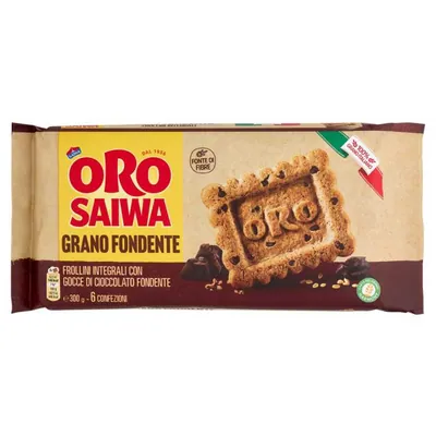 Oro Saiwa Grano Fondente цельнозерновое печенье с темными шоколадными капельками, 300 г