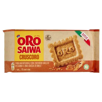 Oro Saiwa Cruscoro цельнозерновое печенье 100% из итальянской пшеницы с тростниковым сахаром и медом, 400 г