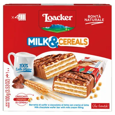Loacker Milk & Cereal злаковый батончик с молочным кремом мультипак, 100 г