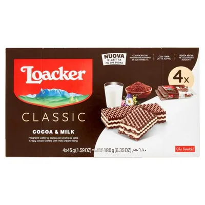 Loacker cocoa & milk wafers, 4 pcs, 45 g