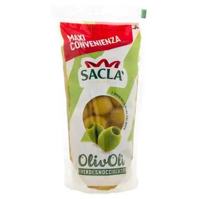 Saclà pitted green olives, maxi pack, 375 g