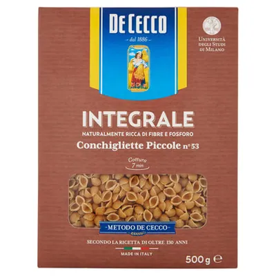 De Cecco wholemeal conchigliette piccole pasta, 500 g