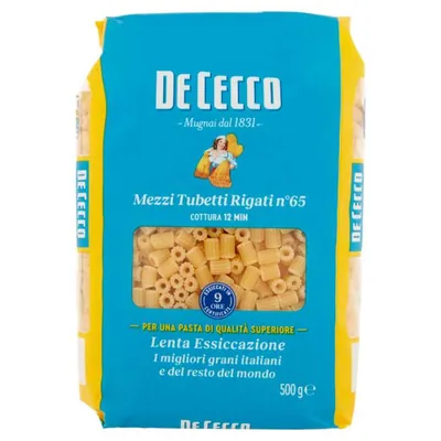 De Cecco Mezzi Tubetti Rigati n.65, 500 г