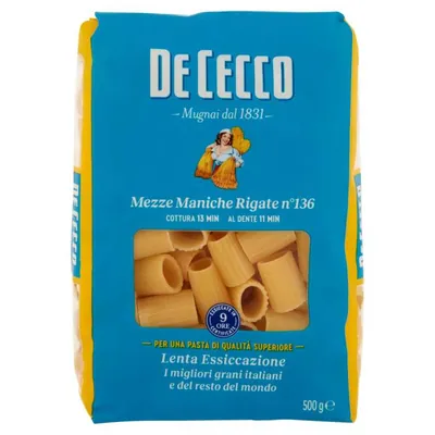 De Cecco Mezze Maniche Rigate n.136, 500 г
