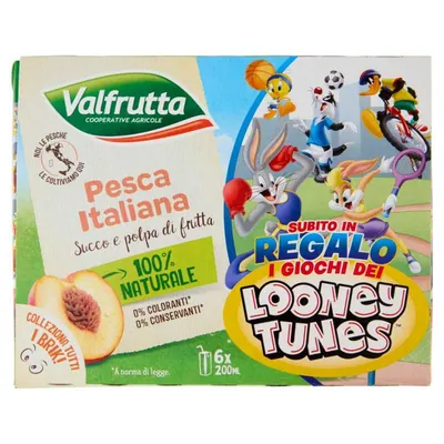 Valfrutta Italian peach juice and pulp, 6 × 200 ml