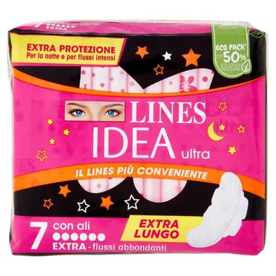 Lines Idea ultra sanitary pads for heavy flow with wings, 7 pcs