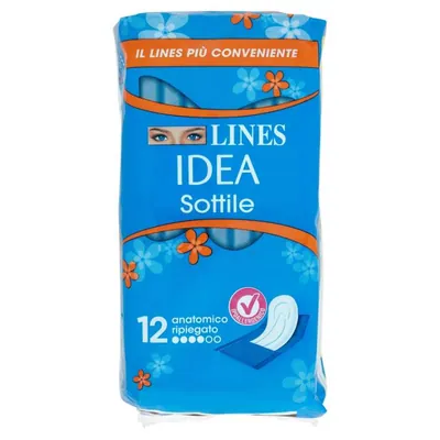 Lines Idea thin foldable anatomical sanitary pads, 12 pcs