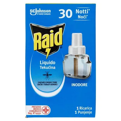 Raid жидкий инсектицид от обычных и тигровых комаров, сменный блок на 30 ночей