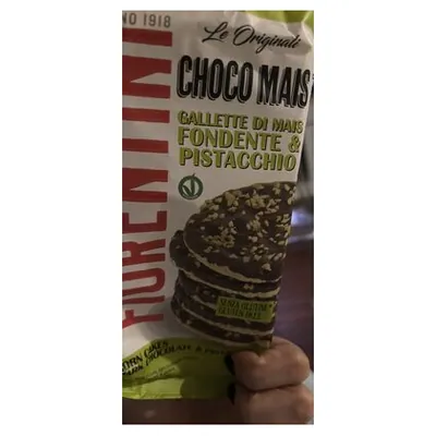 Fiorentini Choco Mais chocolate and pistachio corn crispbreads, 72 g