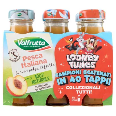 Valfrutta Italian peach juice and pulp, 6 × 125 ml