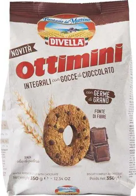 Divella цельнозерновое печенье Ottimini с шоколадом, 350 г