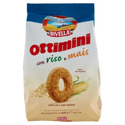 Divella песочное печенье Ottimini Riso e Mais из рисовой и кукурузной муки, 400 г