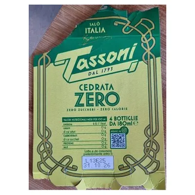 Tassoni non-alcoholic carbonated drink Cedrata Zero, 4 bottles