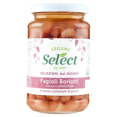 Select boiled Borlotti beans in glass jar, 350 g