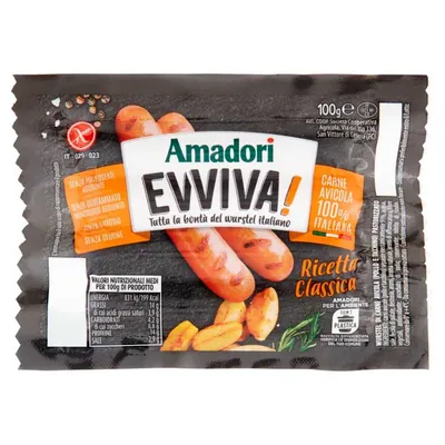 Amadori Сосиски Evviva из курицы и индейки, 100 г