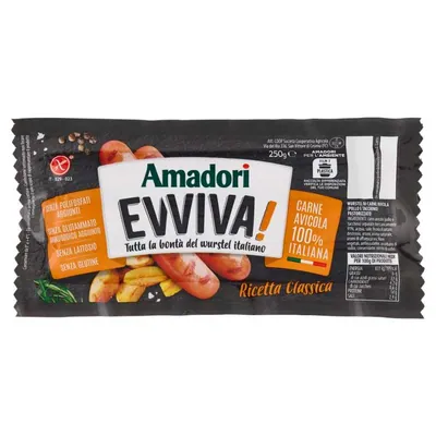 Amadori Сосиски Evviva из курицы и индейки, 250 г