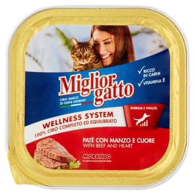 Migliorgatto паштет в ванночке с говядиной и сердцем, 100 г