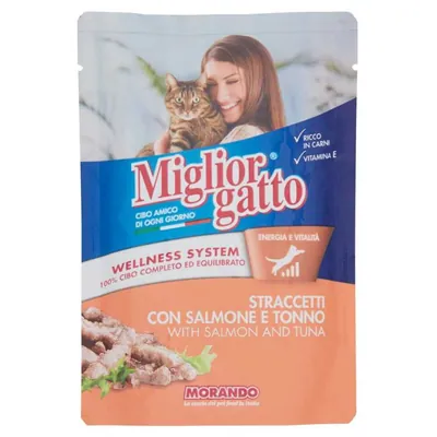 Migliorgatto нежные кусочки с лососем и тунцом, 100 г